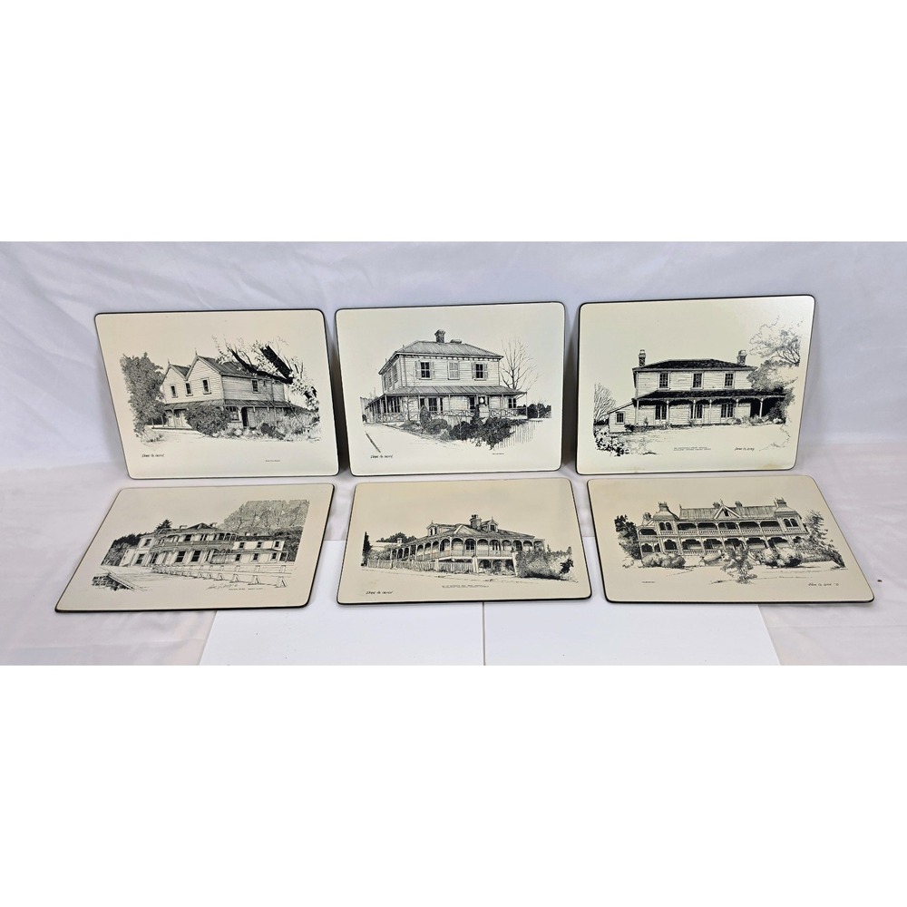 Vintage Milhurst Peter G Leitch Cork Placemats Set of 6 Historic Houses NZ 1975